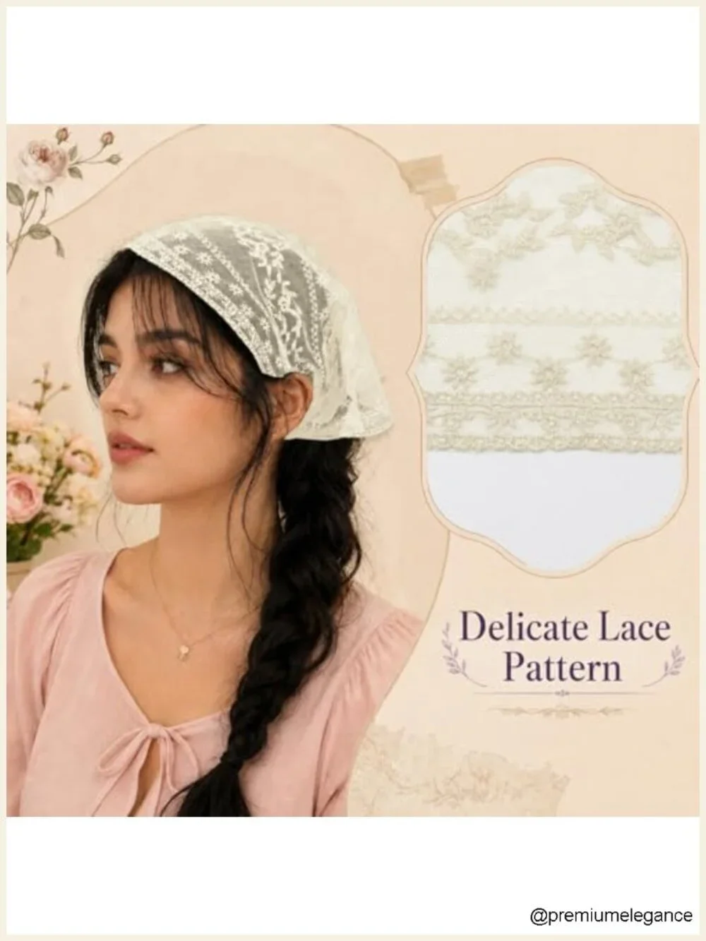 Lace Bandana Scarf for Women - Floral Hair Scarf, Neck Scarf, Lightweight Summer